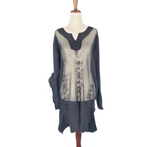 Y2k Fashque Black Sheer Tunic with Sequin Details - Small